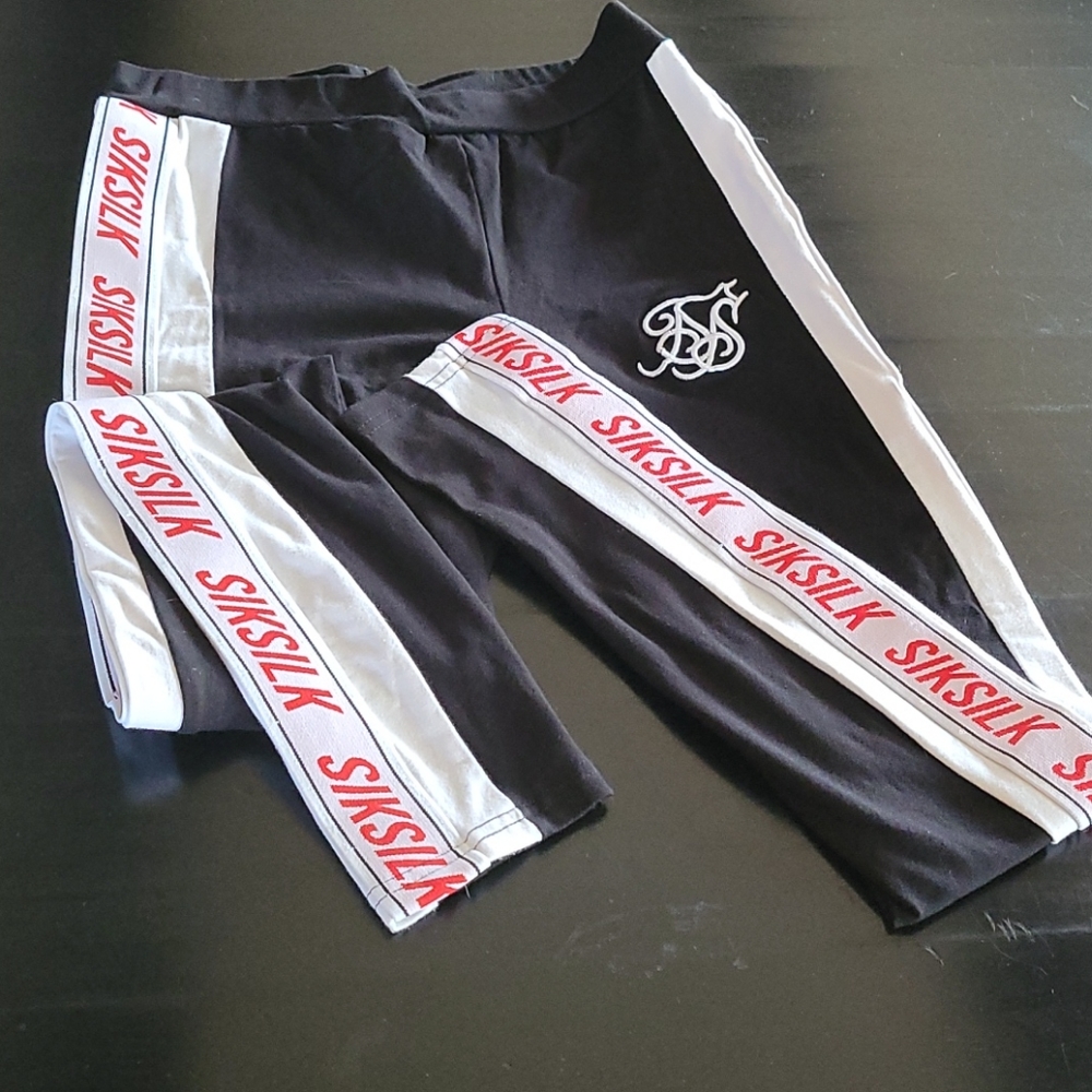 SikSilk black classic tape logo leggings